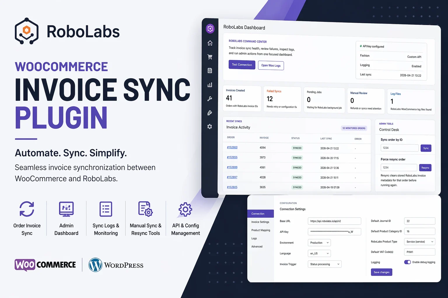 RoboLabs Enterprise WooCommerce Invoice Sync - Plugin Command Center