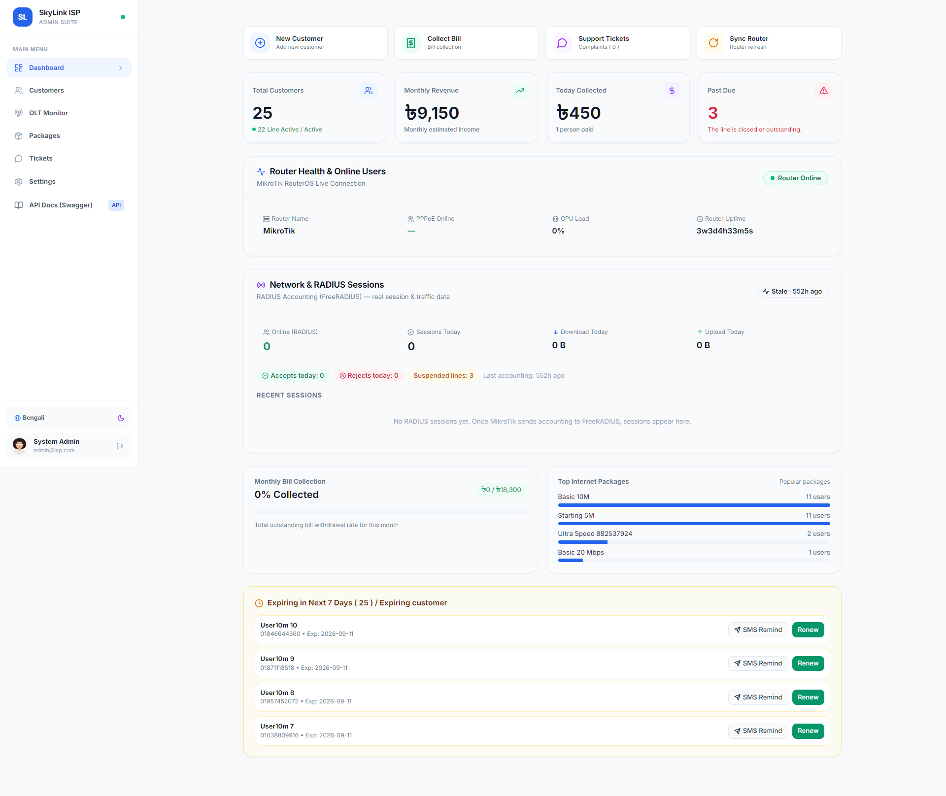 SkyLink ISP — Management & Mikrotik Network Automation - ISP Operations Command Center